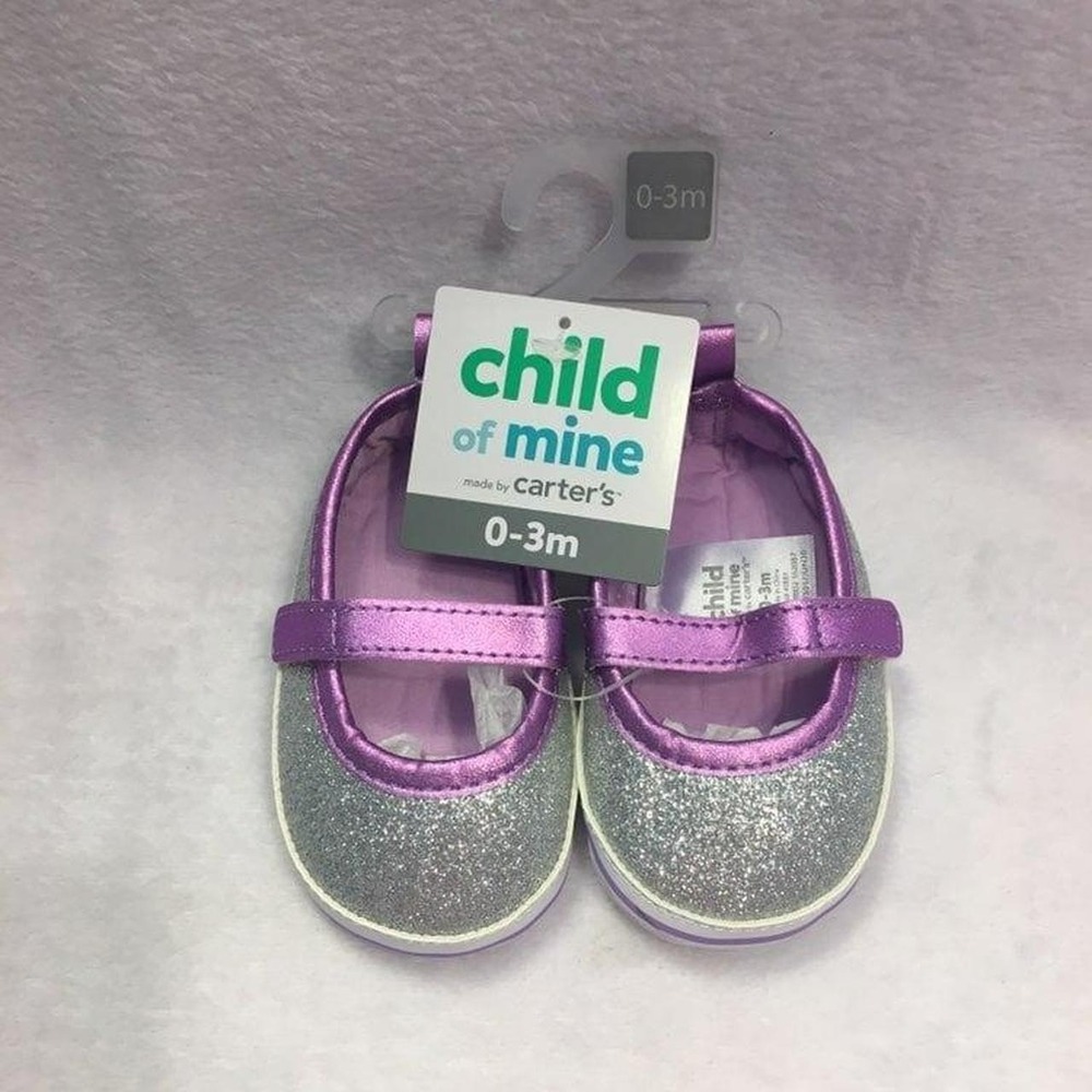 Child of Mine Mary Jane Baby Girl 0-3m Silver‎ Purple New Glitter Crib Shoes